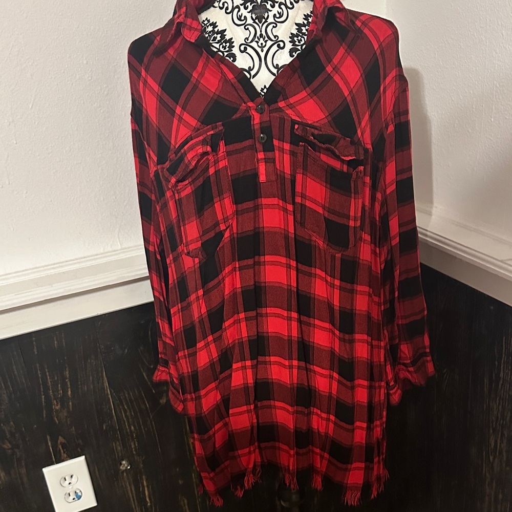 Umgee Red and Black Plaid Shirt